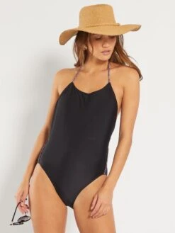 Bañador Con Detalles De Tirantes - NEGRO