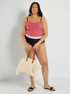 Bañador Con Motivo De Rayas - BEIGE