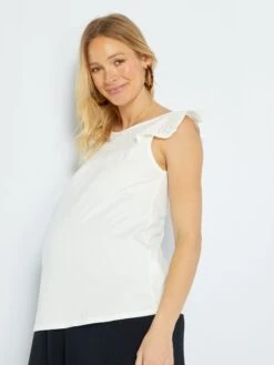 Blusa Con Bordado De Premamá - Blanco