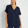 Blusa Con Cuello De Pico Y Motivos - Azul -TrendyModa Ventas blusa con cuello de pico y motivos azul zm524 2 frb1