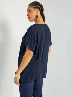 Blusa Con Cuello De Pico Y Motivos - Azul -TrendyModa Ventas blusa con cuello de pico y motivos azul zm524 2 frb3
