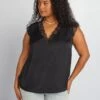 Blusa Con Escote De Pico Y Encaje - Negro -TrendyModa Ventas blusa con escote de pico y encaje negro adz93 3 frb1