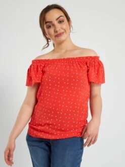 Blusa Con Estampado - Fácil De Poner - ROJO