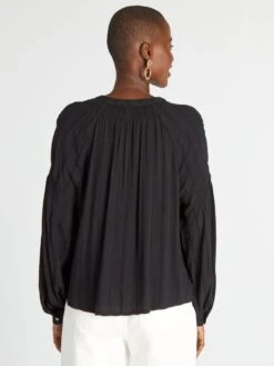 Blusa Con Manga Abombada Y Tejido Texturizado - Negro -TrendyModa Ventas blusa con manga abombada y tejido texturizado negro axn30 2 frb4