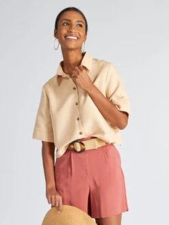 Blusa Corta Manga 3/4 - BEIGE -TrendyModa Ventas blusa corta manga 34 beige avj66 1 frb6