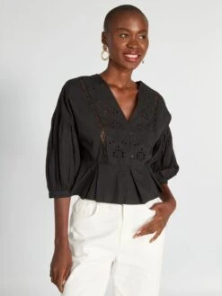 Blusa Crop Top Con Aberturas Bordadas - Negro 8 Blusa Crop Top Con Aberturas Bordadas - Negro -TrendyModa Ventas blusa crop top con aberturas bordadas negro axl73 1 frb3