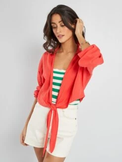 Blusa Cropped Con Cuello De Pico - Rojo -TrendyModa Ventas blusa cropped con cuello de pico rojo zs485 4 frb3