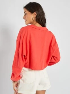 Blusa Cropped Con Cuello De Pico - Rojo -TrendyModa Ventas blusa cropped con cuello de pico rojo zs485 4 frb4
