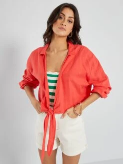 Blusa Cropped Con Cuello De Pico - Rojo -TrendyModa Ventas blusa cropped con cuello de pico rojo zs485 4 frb5