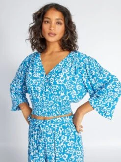 Blusa Cropped Con Cuello Efecto Cruzado - AZUL 8 Blusa Cropped Con Cuello Efecto Cruzado - AZUL -TrendyModa Ventas blusa cropped con cuello efecto cruzado azul amz03 1 frb3