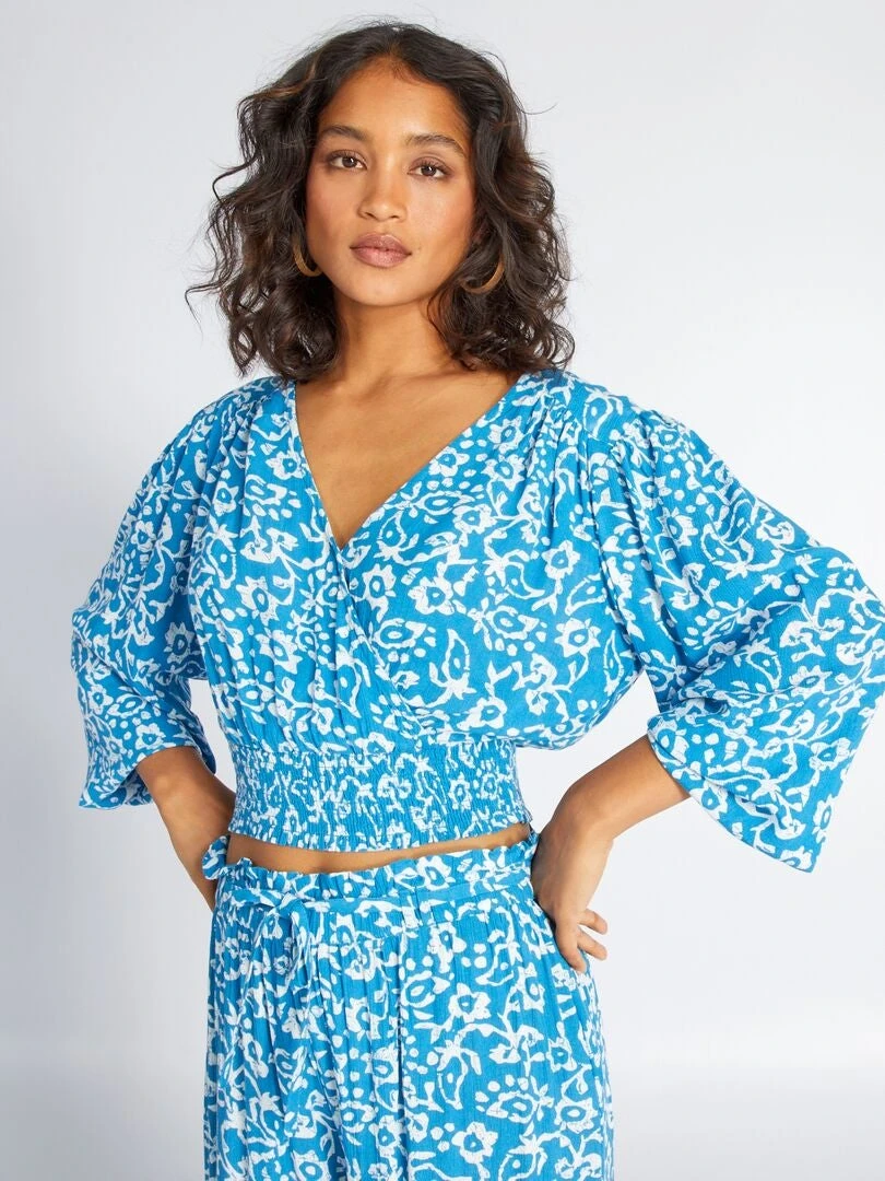 Blusa Cropped Con Cuello Efecto Cruzado - AZUL 5 Blusa Cropped Con Cuello Efecto Cruzado - AZUL - Imagen 3