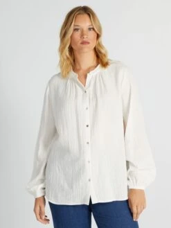 Blusa De Algodón Con Cuello Con Volantes - Blanco -TrendyModa Ventas blusa de algodon con cuello con volantes blanco aiu25 4 frb3