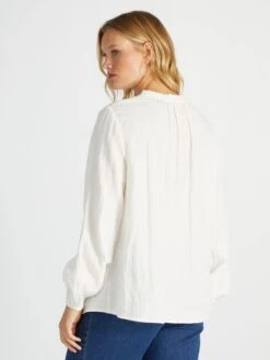 Blusa De Algodón Con Cuello Con Volantes - Blanco -TrendyModa Ventas blusa de algodon con cuello con volantes blanco aiu25 4 frb4