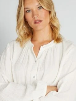 Blusa De Algodón Con Cuello Con Volantes - Blanco -TrendyModa Ventas blusa de algodon con cuello con volantes blanco aiu25 4 frb5