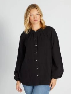 Blusa De Algodón Con Cuello Con Volantes - Negro -TrendyModa Ventas blusa de algodon con cuello con volantes negro aiu25 2 frb3