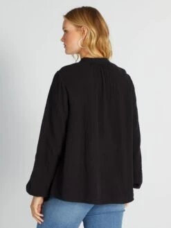 Blusa De Algodón Con Cuello Con Volantes - Negro -TrendyModa Ventas blusa de algodon con cuello con volantes negro aiu25 2 frb4