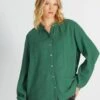 Blusa De Algodón Con Cuello Con Volantes - Verde -TrendyModa Ventas blusa de algodon con cuello con volantes verde aiu25 3 frb1