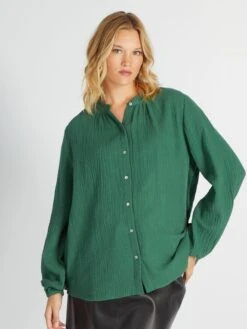 Blusa De Algodón Con Cuello Con Volantes - Verde