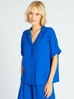 Blusa De Doble Gasa De Algodón - Azul