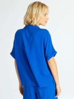 Blusa De Doble Gasa De Algodón - Azul -TrendyModa Ventas blusa de doble gasa de algodon azul amd05 1 frb3