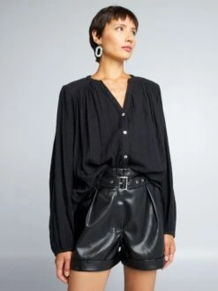 Blusa De Doble Gasa De Algodón - Negro