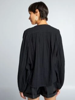 Blusa De Doble Gasa De Algodón - Negro -TrendyModa Ventas blusa de doble gasa de algodon negro axn31 3 frb3