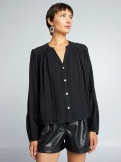 Blusa De Doble Gasa De Algodón - Negro -TrendyModa Ventas blusa de doble gasa de algodon negro axn31 3 frb4