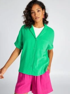 Blusa De Doble Gasa De Algodón - Verde -TrendyModa Ventas blusa de doble gasa de algodon verde amd05 4 frb3