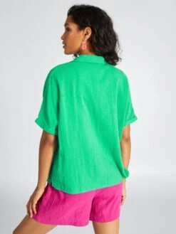 Blusa De Doble Gasa De Algodón - Verde -TrendyModa Ventas blusa de doble gasa de algodon verde amd05 4 frb4