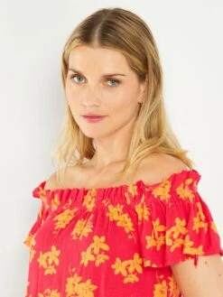 Blusa De Flores Escote Bardot - ROSA -TrendyModa Ventas blusa de flores escote bardot rosa zs164 1 frb4