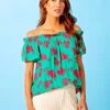 Blusa De Flores Escote Bardot - VERDE -TrendyModa Ventas blusa de flores escote bardot verde zs164 2 frb1