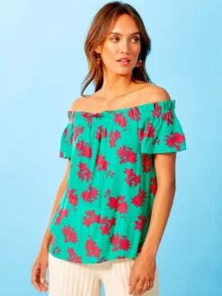 Blusa De Flores Escote Bardot - VERDE 9 Blusa De Flores Escote Bardot - VERDE -TrendyModa Ventas blusa de flores escote bardot verde zs164 2 frb3