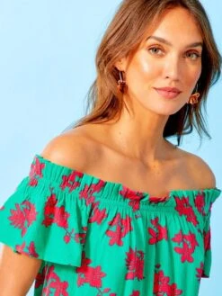Blusa De Flores Escote Bardot - VERDE 11 Blusa De Flores Escote Bardot - VERDE -TrendyModa Ventas blusa de flores escote bardot verde zs164 2 frb5