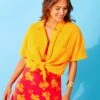 Blusa De Gasa De Algodón - Amarillo Anaranjado -TrendyModa Ventas blusa de gasa de algodon amarillo anaranjado zs085 3 frb1