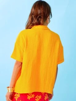 Blusa De Gasa De Algodón - Amarillo Anaranjado -TrendyModa Ventas blusa de gasa de algodon amarillo anaranjado zs085 3 frb4
