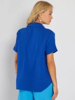 Blusa De Gasa De Algodón - Azul -TrendyModa Ventas blusa de gasa de algodon azul avj37 2 frb3