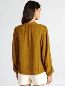 Blusa De Gasa De Algodón Con Cuello Alto - Gelel -TrendyModa Ventas blusa de gasa de algodon con cuello alto gelel aee49 2 frb3
