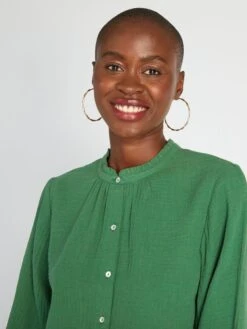 Blusa De Gasa De Algodón Con Cuello Alto - Verde 8 Blusa De Gasa De Algodón Con Cuello Alto - Verde -TrendyModa Ventas blusa de gasa de algodon con cuello alto verde aee49 4 frb3