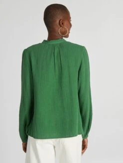 Blusa De Gasa De Algodón Con Cuello Alto - Verde 9 Blusa De Gasa De Algodón Con Cuello Alto - Verde -TrendyModa Ventas blusa de gasa de algodon con cuello alto verde aee49 4 frb4
