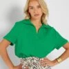 Blusa De Gasa De Algodón - Verde Flúor -TrendyModa Ventas blusa de gasa de algodon verde fluor avj37 3 frb1