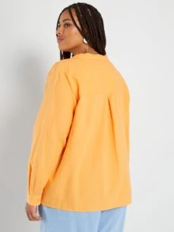 Blusa De Lino Con Cuello De Pico - SIMULACRO DE NARANJA -TrendyModa Ventas blusa de lino con cuello de pico simulacro de naranja zr442 2 frb3