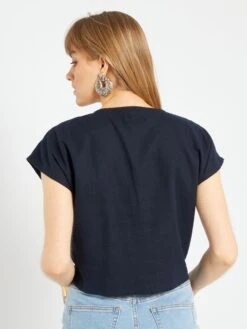 Blusa De Lino 'JDY' - AZUL -TrendyModa Ventas blusa de lino jdy azul abw45 2 frb4