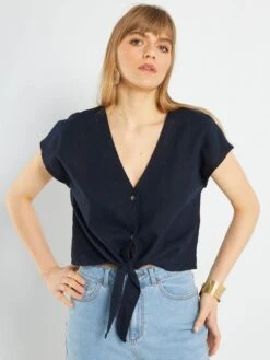 Blusa De Lino 'JDY' - AZUL -TrendyModa Ventas blusa de lino jdy azul abw45 2 frb5