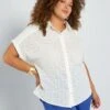 Blusa De Manga Corta Con Bordado Inglés - Blanco -TrendyModa Ventas blusa de manga corta con bordado ingles blanco aea34 5 frb1