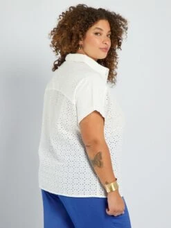 Blusa De Manga Corta Con Bordado Inglés - Blanco -TrendyModa Ventas blusa de manga corta con bordado ingles blanco aea34 5 frb3