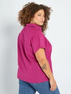 Blusa De Manga Corta Con Bordado Inglés - Fucsia 10 Blusa De Manga Corta Con Bordado Inglés - Fucsia -TrendyModa Ventas blusa de manga corta con bordado ingles fucsia aea34 3 frb4