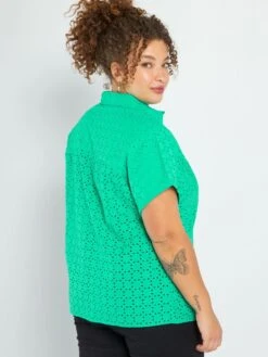 Blusa De Manga Corta Con Bordado Inglés - Verde -TrendyModa Ventas blusa de manga corta con bordado ingles verde aea34 4 frb3