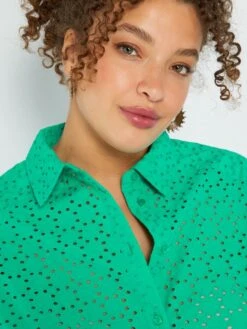 Blusa De Manga Corta Con Bordado Inglés - Verde -TrendyModa Ventas blusa de manga corta con bordado ingles verde aea34 4 frb4