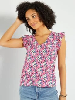 Blusa De Manga Corta Con Estampado 'JDY' - ROSA -TrendyModa Ventas blusa de manga corta con estampado jdy rosa ale09 2 frb3