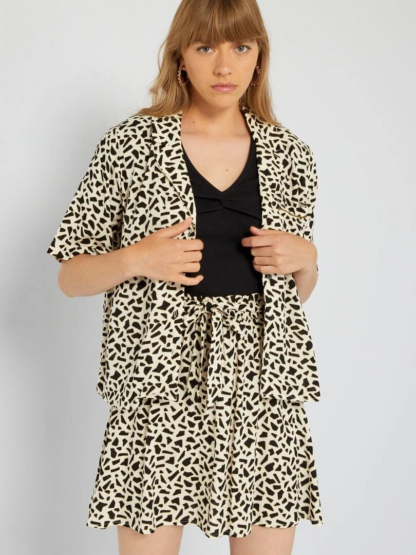 Blusa De Manga Corta Con Motivo - BLANCO 3 Blusa De Manga Corta Con Motivo - BLANCO